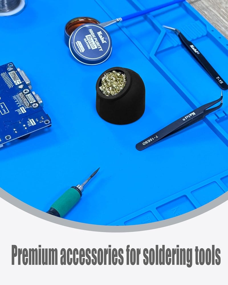 Kaisi Soldering Iron Tip Cleaner,Non-slip Silicone Holder Solder Brass Tip Cleaner Kit for Cleaning Soldering Stations,Soldering Irons Tips,With 3 solder sponge Brass Cleanr Balls (Black) - Image 2